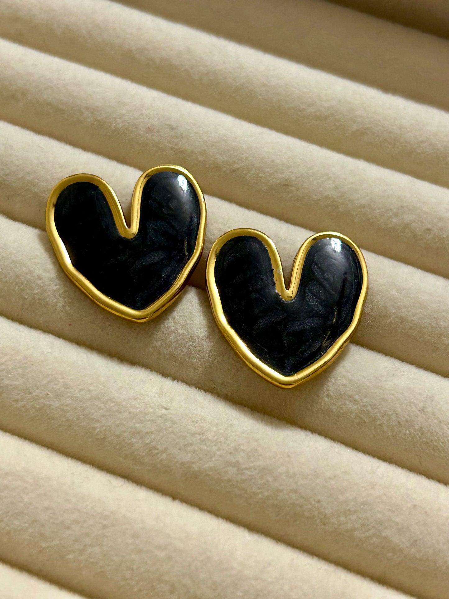 Black Enamel Heart Studs