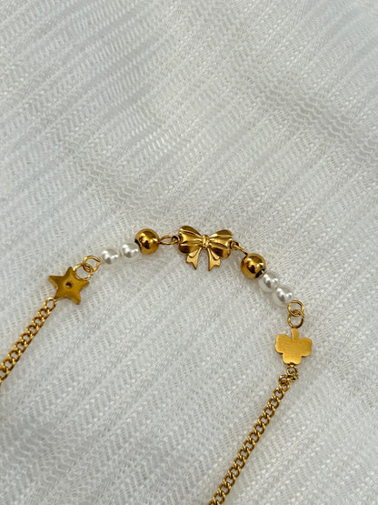 Bow & Pearl Chain Bracelet