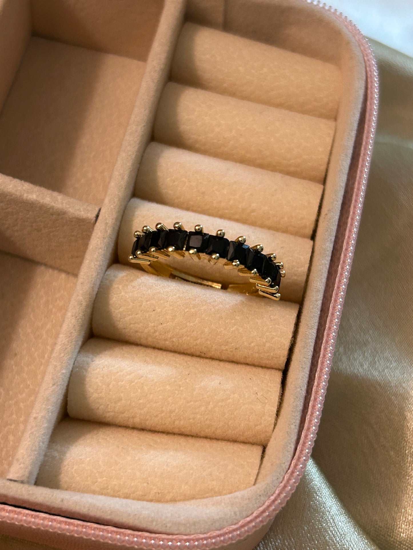 Black Half Tennis Adjustable Ring