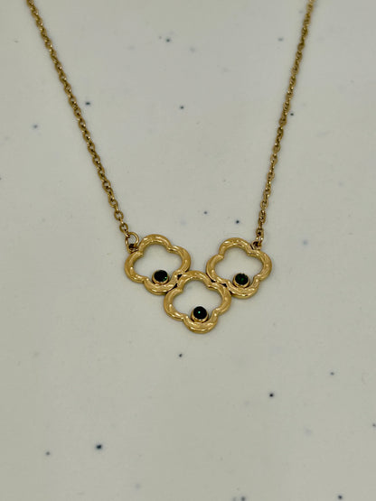 Golden Clover with Green Diamond Necklace