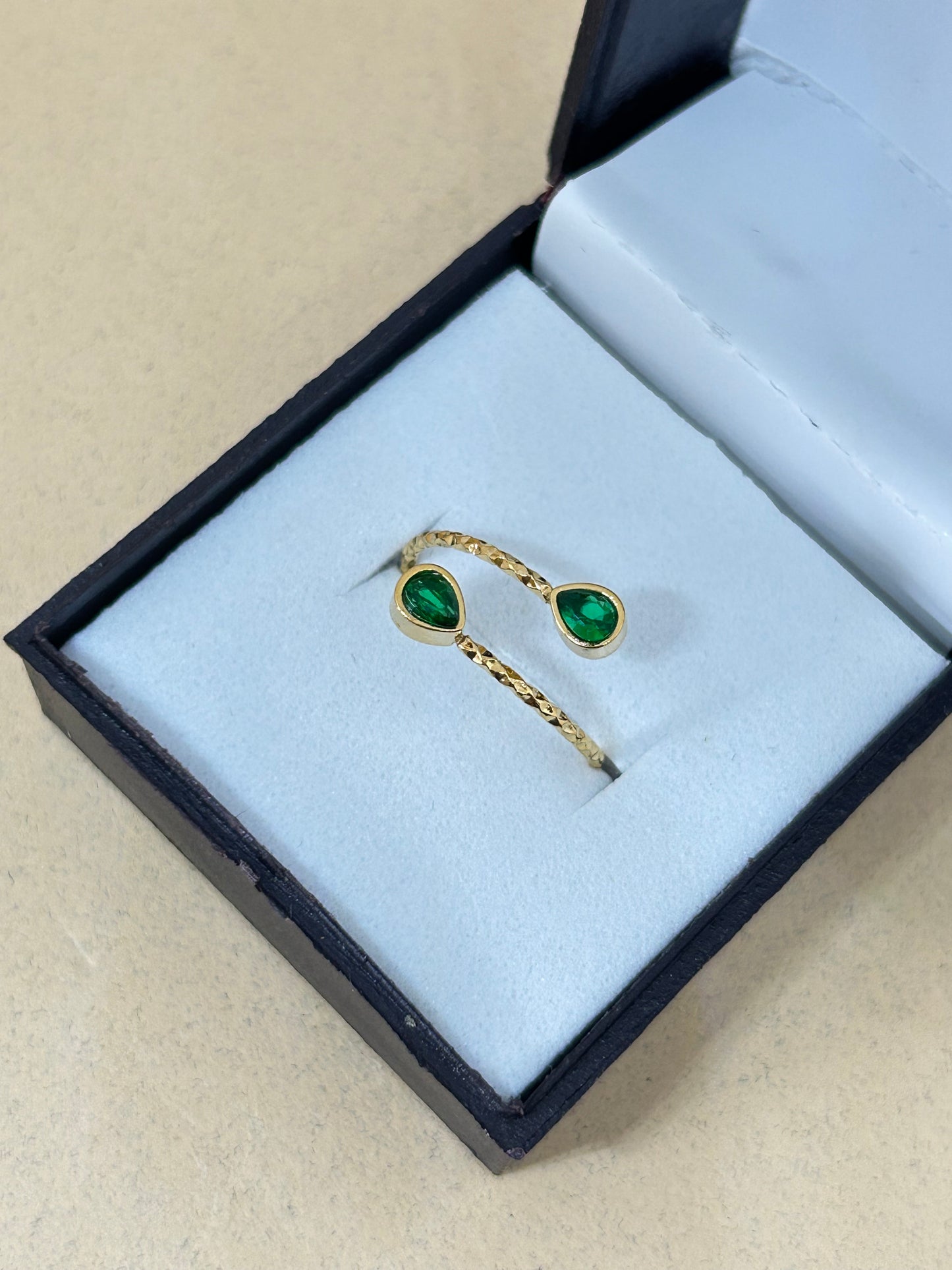 Emerald Droplet Adjustable Ring