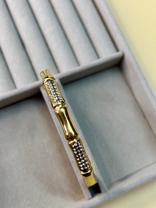 Diamond and Gold Bamboo Bangle Bracelet
