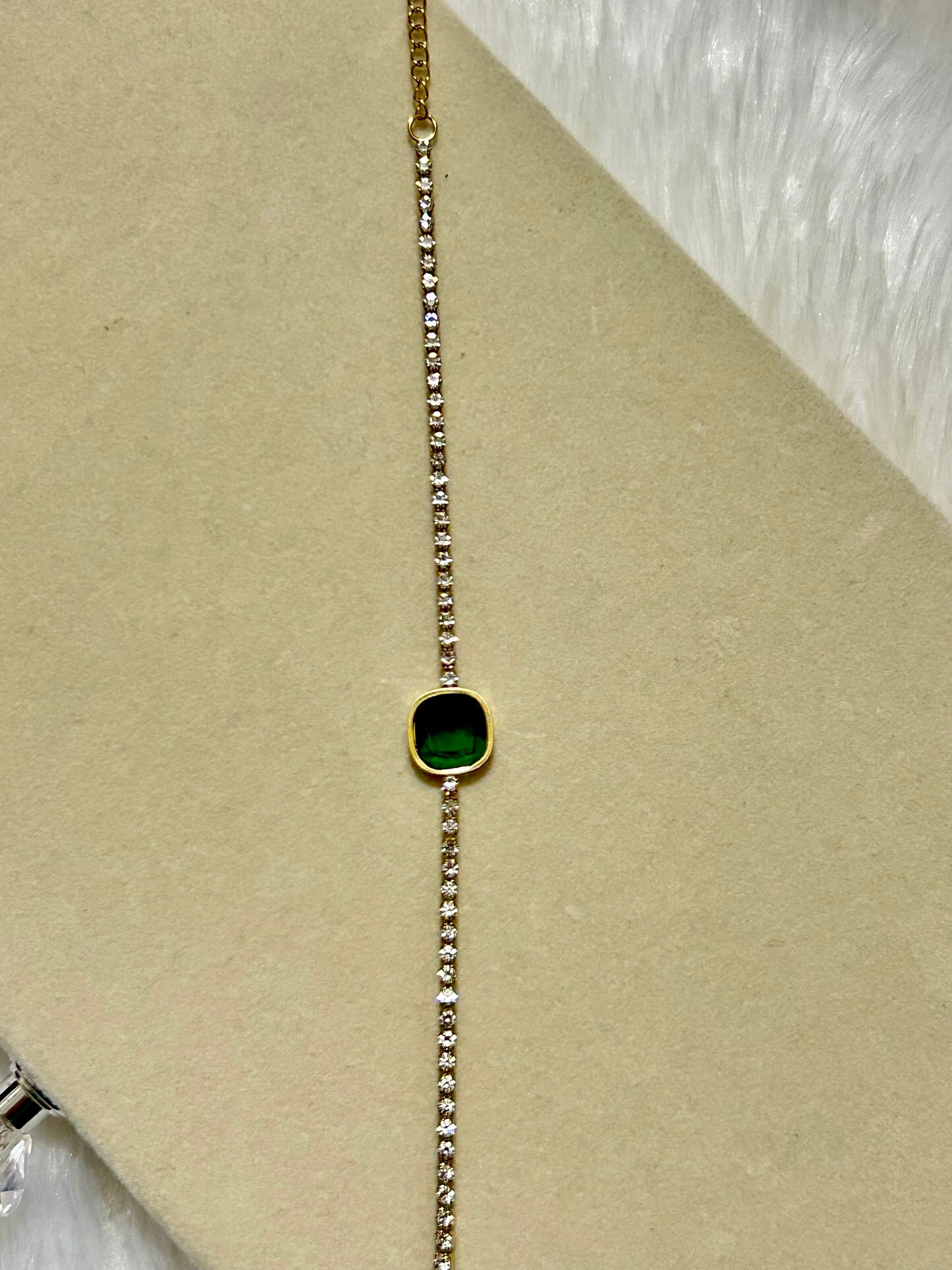 Tennis Bracelet with Green Stone