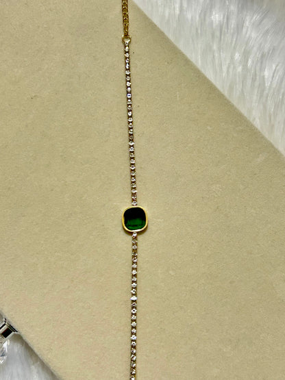 Tennis Bracelet with Green Stone