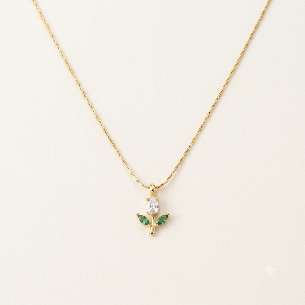 White & Green Tulip Necklace