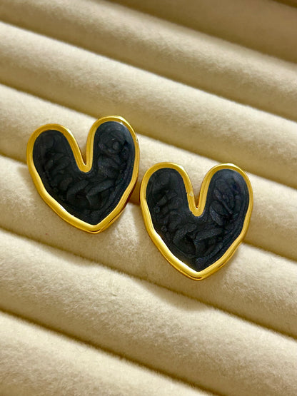 Black Enamel Heart Studs