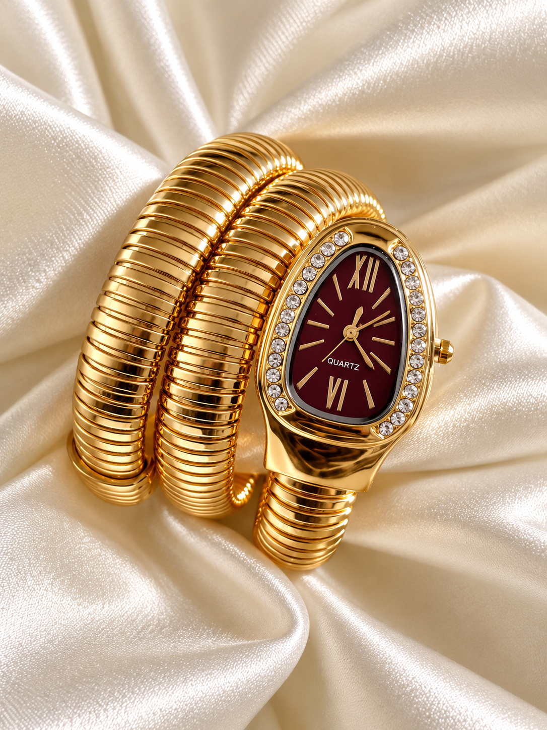 Maroon Snake Diamond Watch