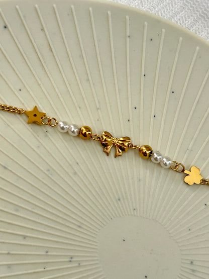 Bow & Pearl Chain Bracelet