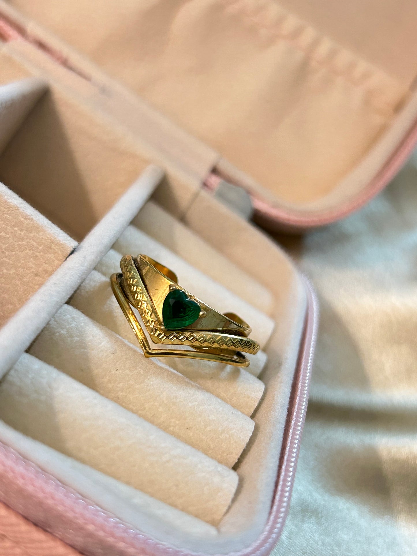 Green Heart Adjustable Statement Ring