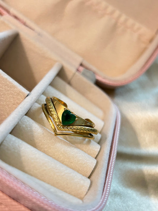 Green Heart Adjustable Statement Ring