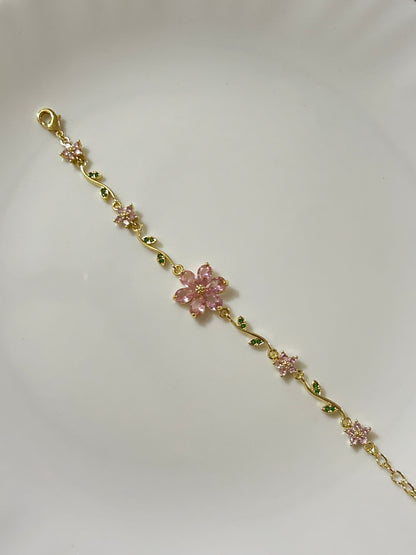 Pink & Green Tulip Chain Bracelet