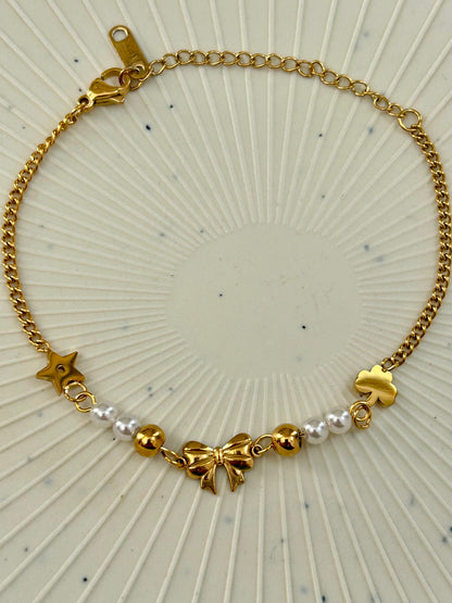 Bow & Pearl Chain Bracelet