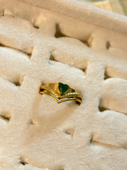 Green Heart Adjustable Statement Ring