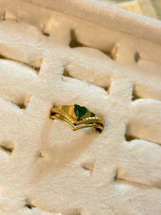 Green Heart Adjustable Statement Ring