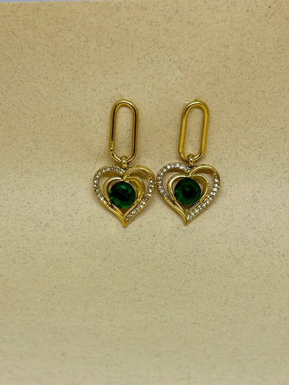 Emerald Glow Heart Earrings