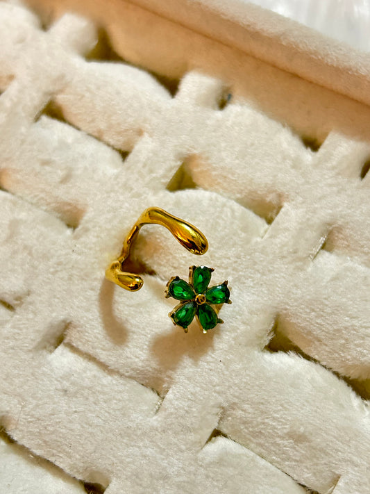 Green Flower Adjustable Ring