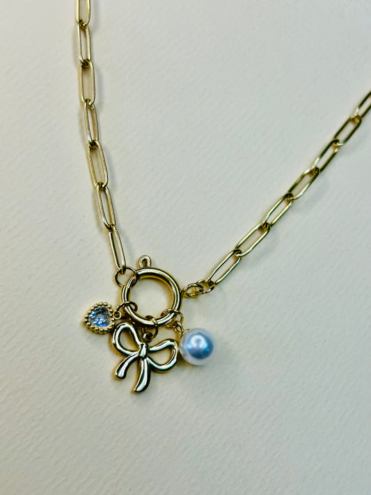 Bow Charm Anti Tarnish Necklace with Interchangeable Charms