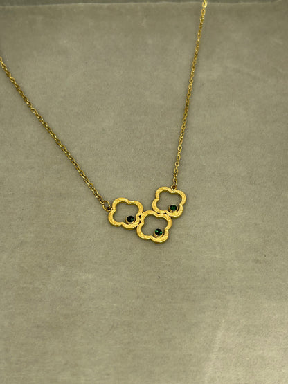 Golden Clover with Green Diamond Necklace
