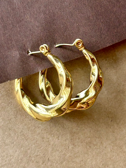 Anti Tarnish Golden Lava Twist Hoops