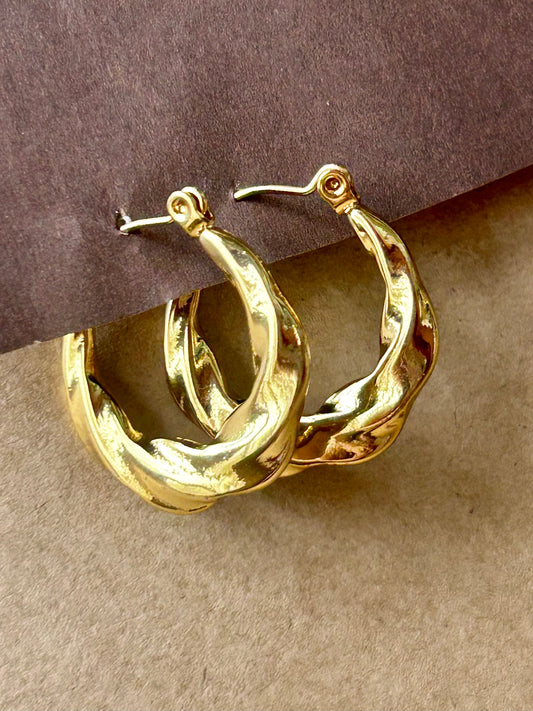 Anti Tarnish Golden Lava Twist Hoops