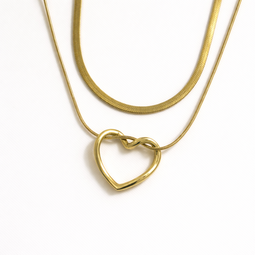Double Layered Snake chain and Heart Pendant
