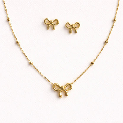 Gold Plated Anti Tarnish Bow Themed Jewellery Set