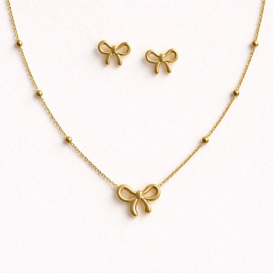 Gold Plated Anti Tarnish Bow Themed Jewellery Set