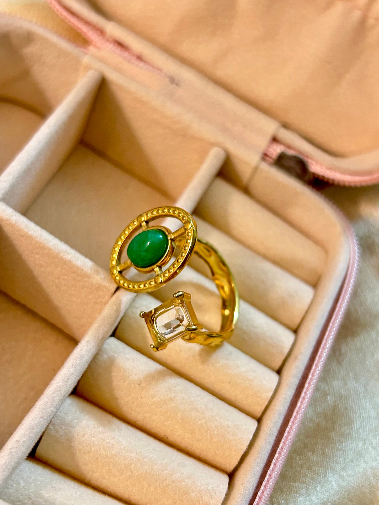Green Stone & Diamond Statement Ring