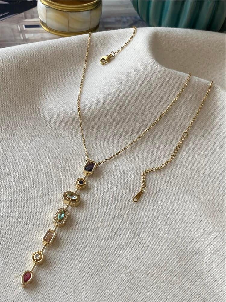 Prism Gemstone Lariat Necklace