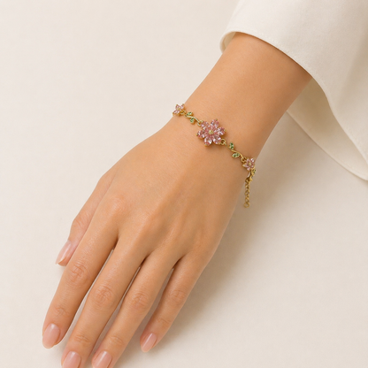 Pink & Green Tulip Chain Bracelet