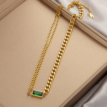Green Geometric Chain Necklace