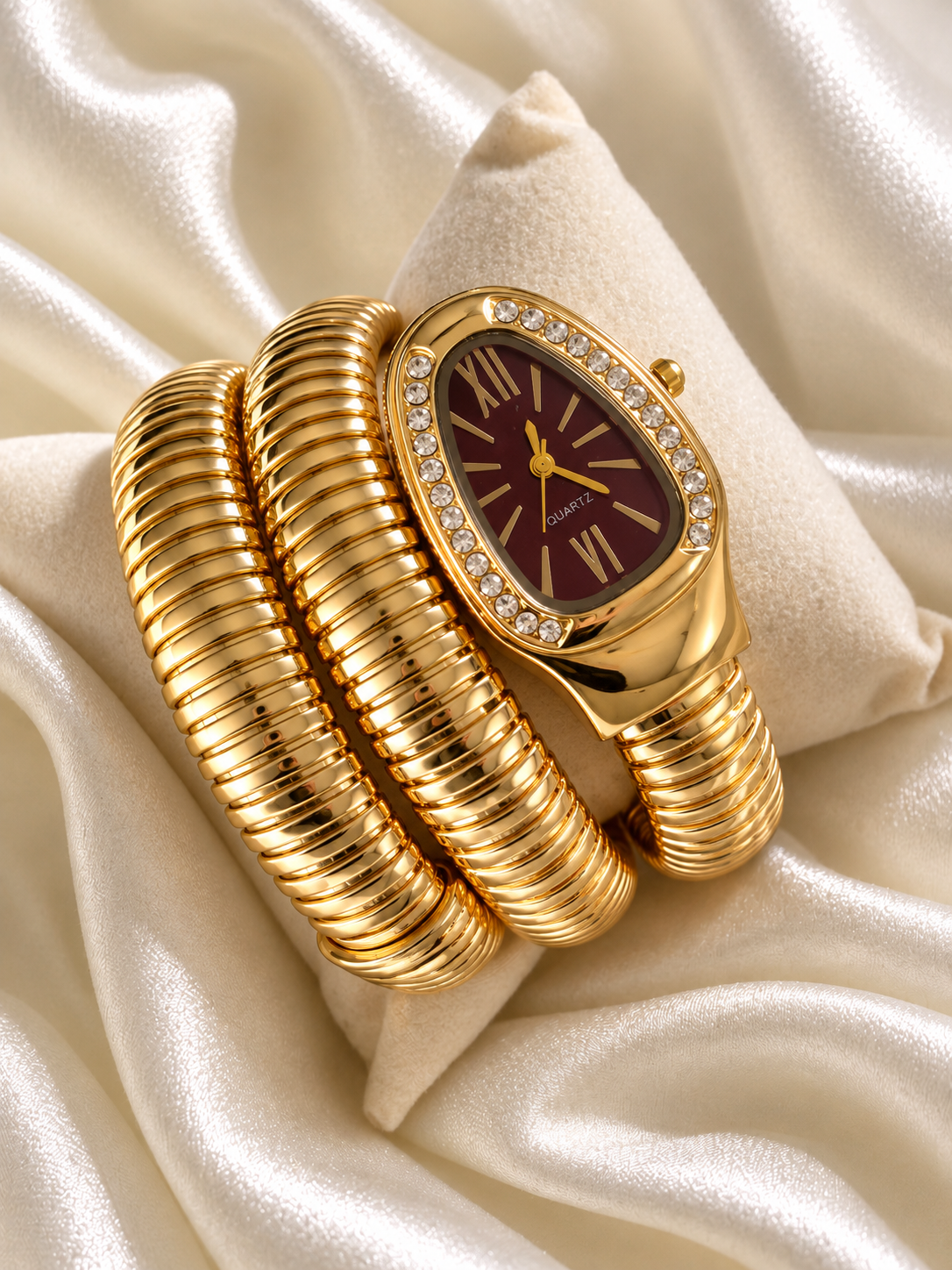 Maroon Snake Diamond Watch