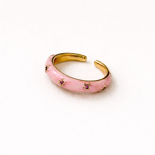Pink Enamel Adjustable Ring