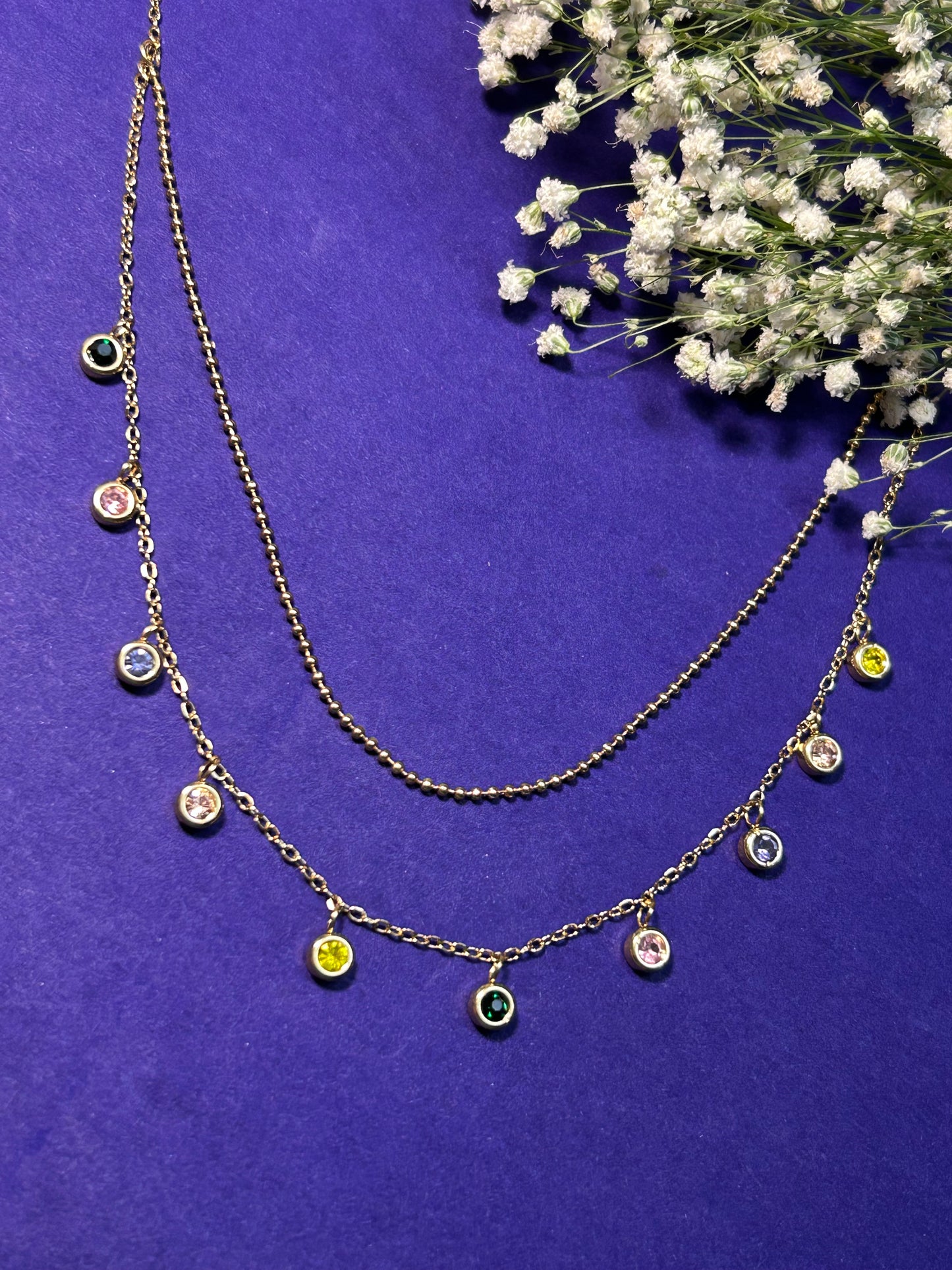 Multicolour Diamond two layered Necklace