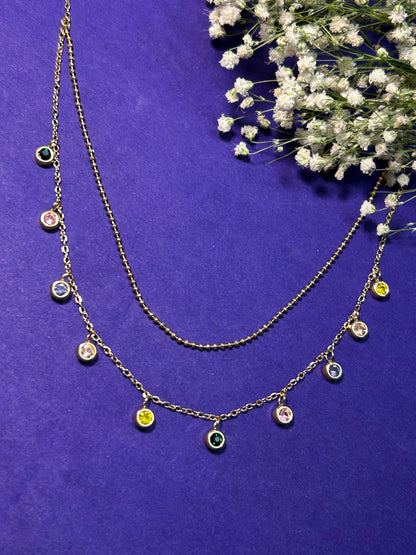 Multicolour Diamond two layered Necklace