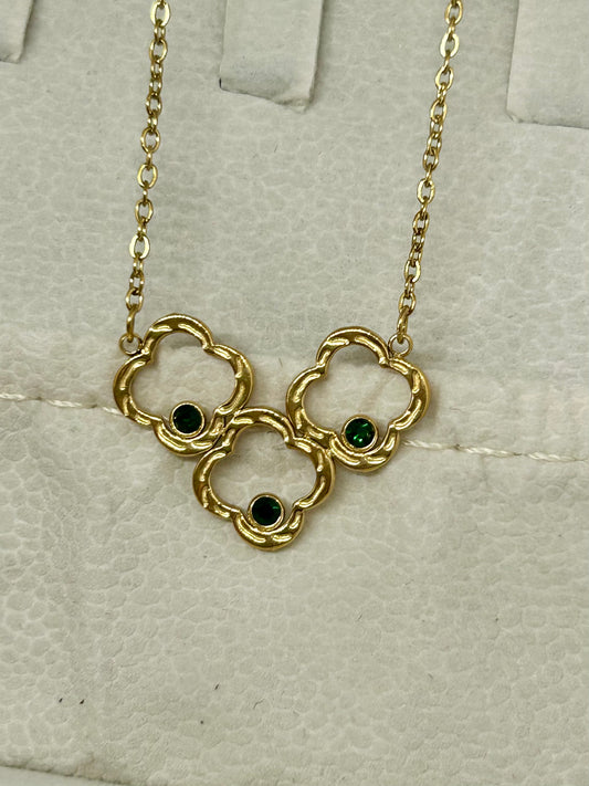 Golden Clover with Green Diamond Necklace