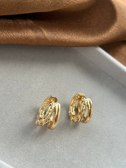 Braided Double-Layer Anti Tarnish Huggie Hoops