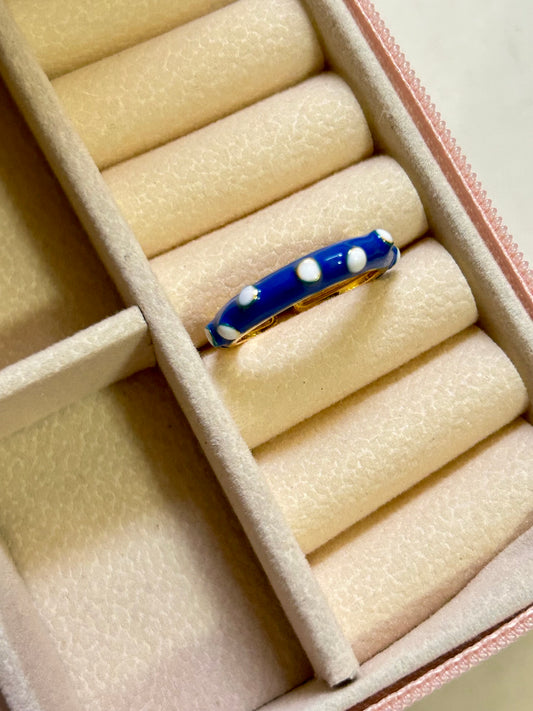 Blue and White Enamel Adjustable Ring