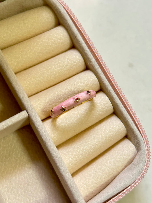 Pink Enamel Adjustable Ring