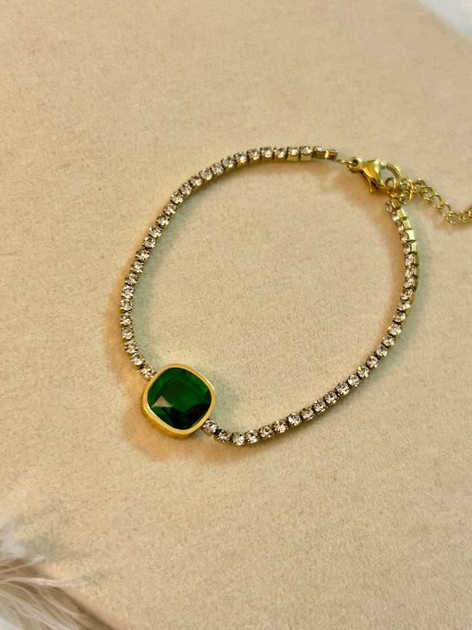 Tennis Bracelet with Green Stone
