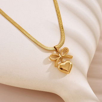 Anti Tarnish Bow Knot Heart Themed Pendant