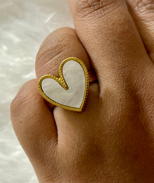 White Enamel Heart Ring