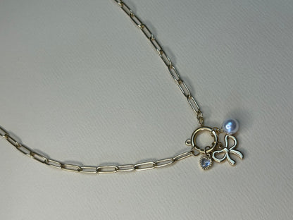 Bow Charm Anti Tarnish Necklace with Interchangeable Charms