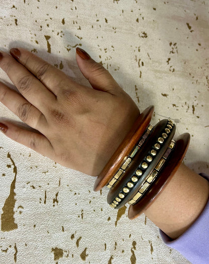 Dotted Wooden Bangles Stack
