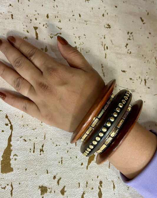 Dotted Wooden Bangles Stack