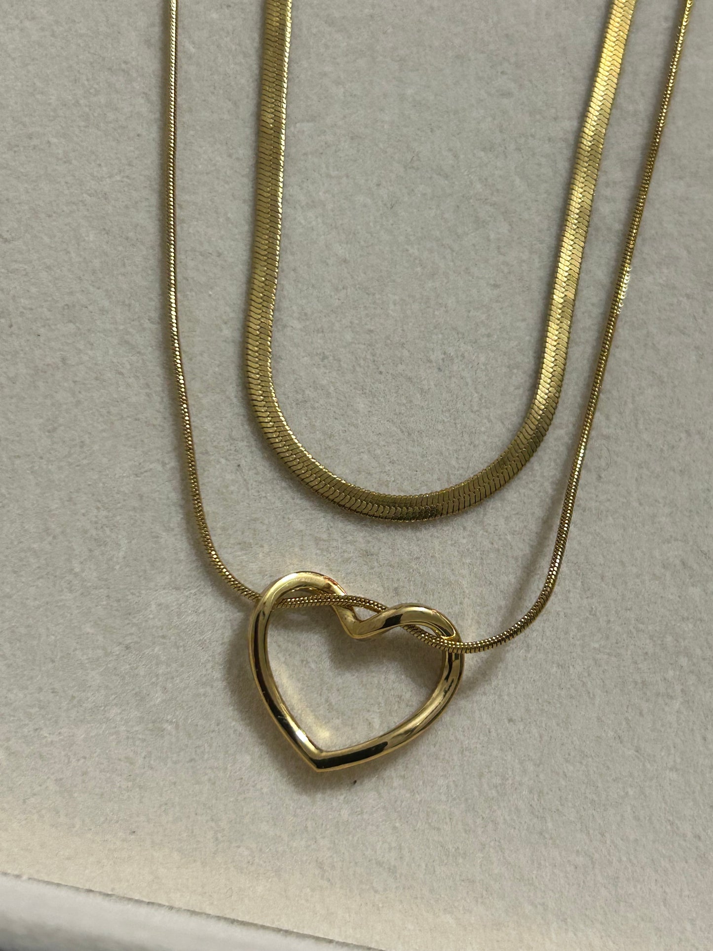 Double Layered Snake chain and Heart Pendant