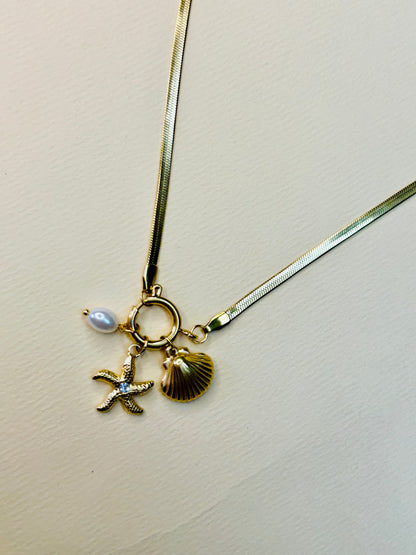 Oceans Charm necklace with Snake chain