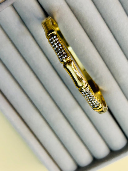Diamond and Gold Bamboo Bangle Bracelet