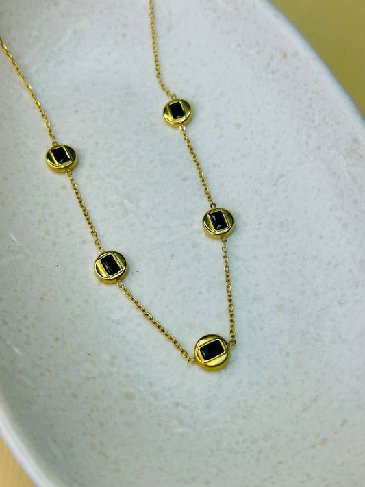Black Gem Orbit Anti Tarnish Necklace