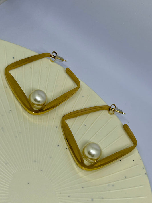 Statement Square Studs with Pearl